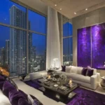 5 BHK Duplex Indiabulls Sky Worli Purple Themed Living Room with Urban Loft Feel