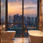 5 BHK Indiabulls Sky Worli Bathroom with Tub at Dusk