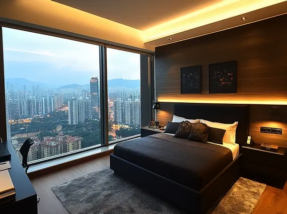 Signature Island BKC Modern Bedroom with Large Window View of BKC