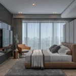 Adani Western Heights Andheri West 3 BHK Bedroom With Bed Facing Curtain Windows