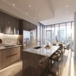 Sugee Marina Bay Worli 4 BHK Kitchen With Central Island Bar Stools Built In Cabinets Oven And Window Wall