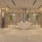Raheja Imperia Worli Lobby With Curved Reception Desk And Chairs