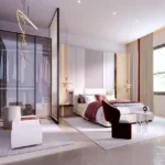 4 BHK Raheja Artesia Worli Bedroom With Glass Wardrobe And Bed