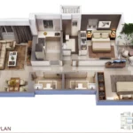 2 BHK unit plan 3D view floorplan Arihant Tower Lower Parel