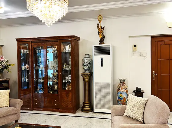 Living Area with China Cabinets of 4 BHK Villa Mumbai