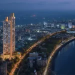 Prestige Ocean Tower Night Elevation Drone View