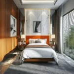 Paradigm Artteza 2 BHK Santacruz West Mumbai Premium Bedroom With Wood And Marble Decor Contemporary Bedroom With Warm Wooden Paneling Marble Feature Wall