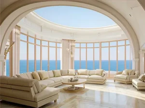 Grand Ornate Seating Area with Sky Window at Naman Xana Worli Seaface