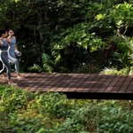 Lodha Alibaug Green Wooded Walkway with 2 Yoga Girls Walking