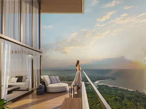 Lodha Alibaug Sea Facing Apartments Woman looking out of Balcony