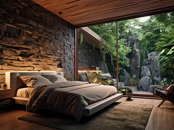 Mountain retreat 4 BHK Villa Karjat Bedroom Overlooking Rock Waterfall Arrangement