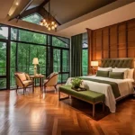 Mountain Retreat Karjat 4 BHK Villa Bedroom with Glossy wooden Flooring