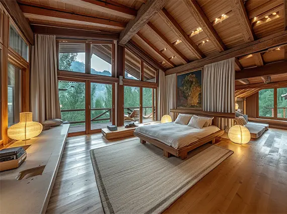 Mountain Retreat Karjat 4 BHK Villa Wooden Cabin Paneling Wooden Flooring