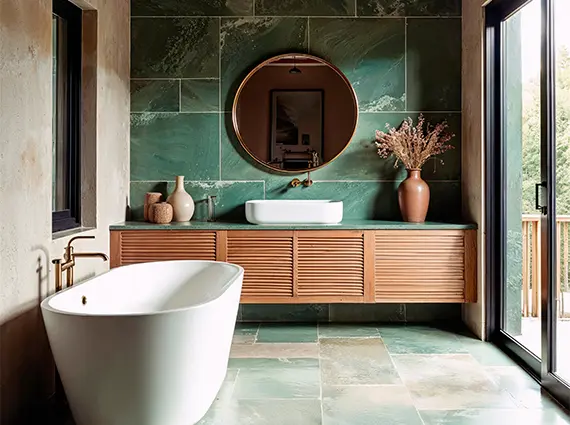 Mountain Retreat Karjat 4 BHK Villa Bathroom Stone Tiles with Tub