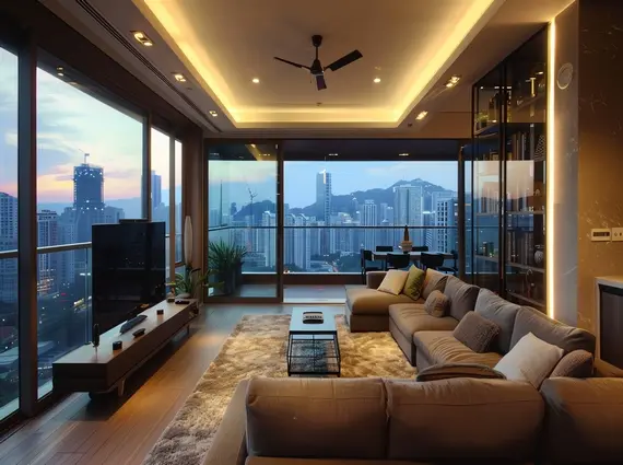 3 BHK Living room with stunning City View Chandak Vansham Vile Parle West