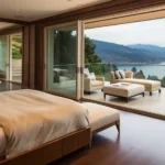 4 BHK Villa Minimalist Bedroom with Sliding Glass Doors Overlooking Pawna Lake