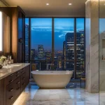 Crescent 9 Almeida Park Bandra Large Marble Bathroom against Blue Sky