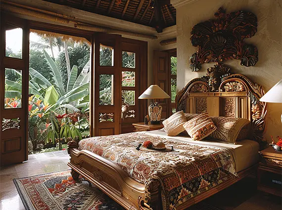 Istana Santai Nashik 3 BHK Villa Bedroom with Sliding Doors Looking into Greenery