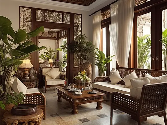 Istana Santai Nashik 3 BHK Villa Exotic Theme Living Room with Balinese Teak Furniture