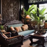 Istana Santai Nashik 3 BHK Villa Living room with Heavy Oriental Sofas Statue