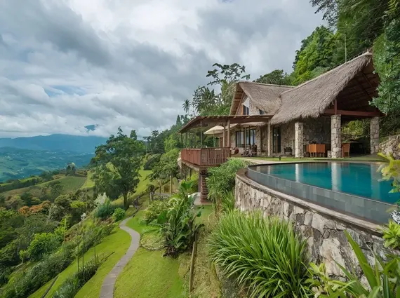 Istana Santai Nashik 3 BHK Villa Pool with Deck Hilly Background with Trees