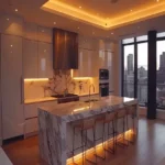 4 BHK Godrej Trilogy Worli Modern Kitchen with LED Lighting Worli City View