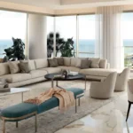 Kalpataru Privé Altamount Road Bright Living Room with Designer Sofas and Seaview in Distance