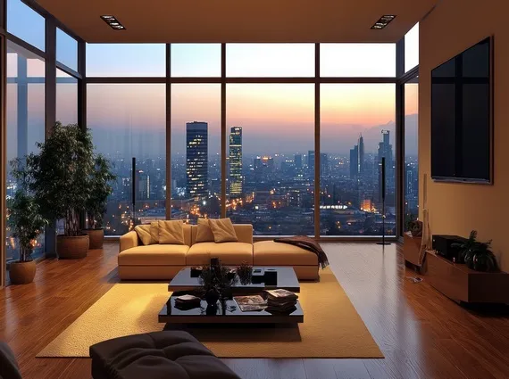 Sobha Inizio Parel 3 BHK Luxury Living Room with Stunning City Views