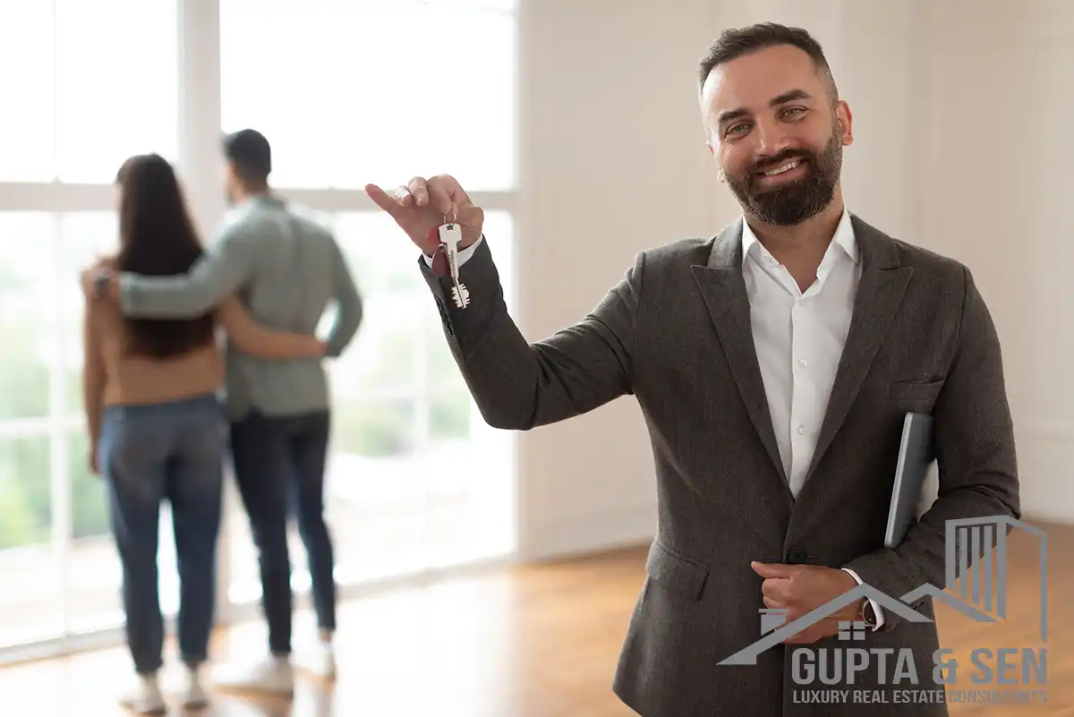 Home Buyers Happy with Home Purchase With Agent in Foreground