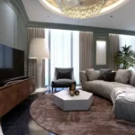 Sugee Gaurav 2 BHK 3 BHK Dadar Mumbai Stylish Living Room With Curved Sofa Large Windows