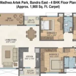 Wadhawa Artek Park Kala Nagar BKC 4 BHK Floorplan