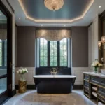 2 BHK Villa 21 Enclave Karjat Freestanding Tub Black Window Bathroom