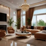 Ascenta Basalt Hills Karjat Villa Plot Curved Sofa Crystal Chandelier Living Room