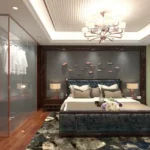Embassy Citadel Worli Mumbai 3 BHK Chandelier Ceiling Wall Panel Bedroom