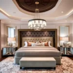 Paradigm Superstar Bandra West 4 BHK Tufted Headboard Crystal Chandelier Bedroom