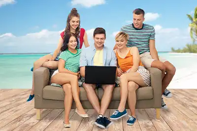 Family in beach wear deciding on Day Trip Alibaug