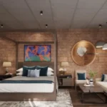 4 BHK Villa Siolim Bardez North Goa Bedroom With Double Bed Against Brick Wall