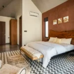 4 BHK Villa Siolim Bardez North Goa Bedroom With Double Bed On Chevron Floor