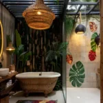 Isprava Aleta Colvale Goa 4 BHK Bathroom With Rattan Bathtub And Glass Shower
