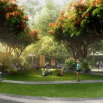 Kalpataru Elitus Mulund Garden Area With Trees And Seating