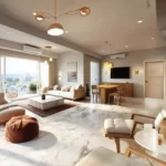 Runwal Forevergreen Kanjurmarg 3 BHK Living Room With Sofa And Sliding Doors