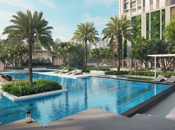 The Riviere Worli Skyline Swimming Pool With Palm Trees