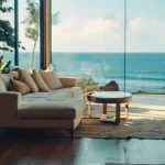 Embassy Serenity Beachfront Apartments Alibaug Living Room with seaview and Designer Couch