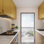 3 BHK Chandak Treesourus Malad West Kitchen With Cabinets Facing Balcony Door