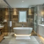 Ekta Elitus Santacruz West 3 BHK Elegant Bathroom With Freestanding Bathtub And Glass Shower