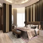 Hiranandani Bay Heights Bandra Reclamation 3 BHK Luxury Bedroom With Decorative Wall Panels And Lighting