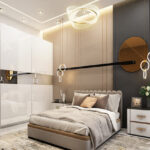 Monopoli Dadar East 2 BHK Tufted Headboard Gold Accent Bedroom