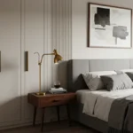 Rustomjee La Vie Thane 2 BHK Brass Lamp Fluted Panel Bedroom