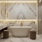 Rustomjee La Vie Thane 3 BHK Carrara Marble Gold Pendant Bathroom