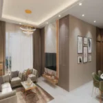 The Elements Mulund West Mumbai 3 BHK Luxury Living Room With Sofa And TV Unit